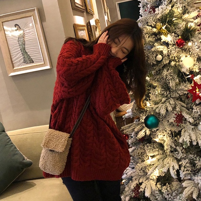 Porozi  Áo sweater dệt kim tay dài cổ tròn dáng rộng kiểu hàn quốc xinh xắn dành cho nữ