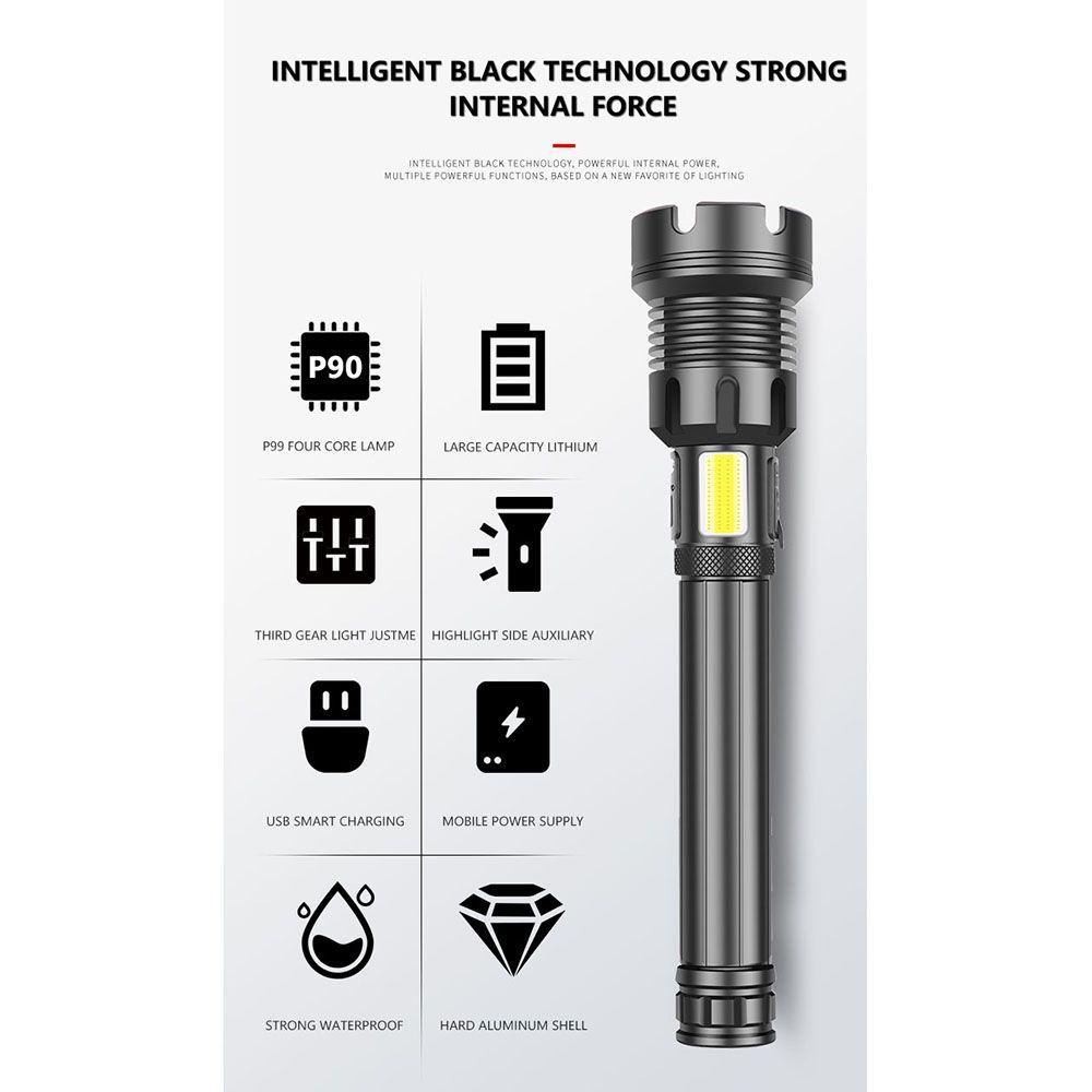 Đèn Pin Xhp160 + Cob Siêu Sáng Sạc Được Tiện Dụng