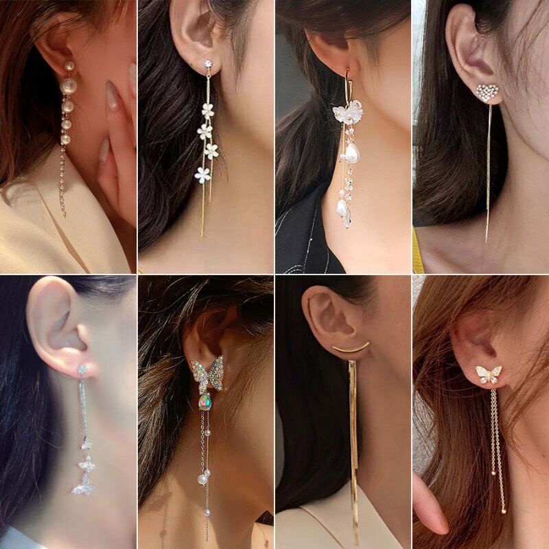 Hoa Tai Dáng Dài Đính Ngọc Trai Nhân Tạo Thời Trang