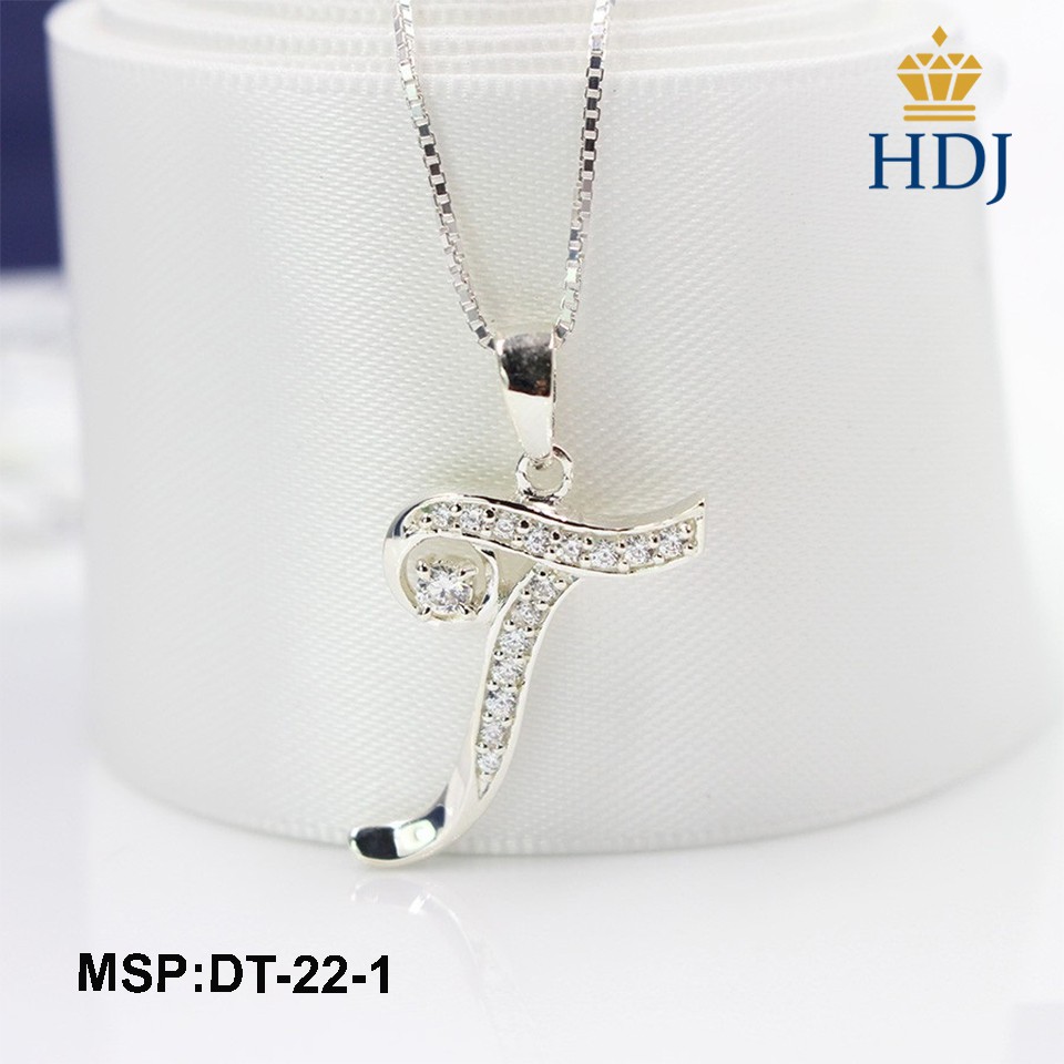 Dây chuyền bạc nữ mặt chữ T đính đá sang trọng trang sức cao cấp HDJ mã DT-22-1