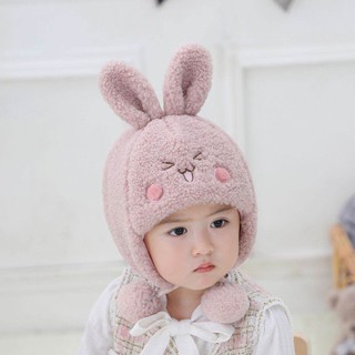 Mũ - nón lông cừu cho bé, mẫu mới 2020 hình thỏ má hồng, 2 màu xinh xắn