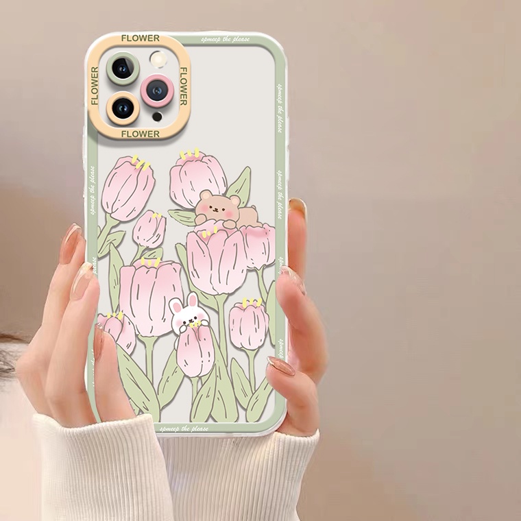 Ốp Điện Thoại TPU Silicon Mềm Trong Suốt Chống Sốc Hình Thỏ Và Hoa Cho Iphone 14 13 12 Pro Max 11 8 7 6S 14 Plus XS XR X