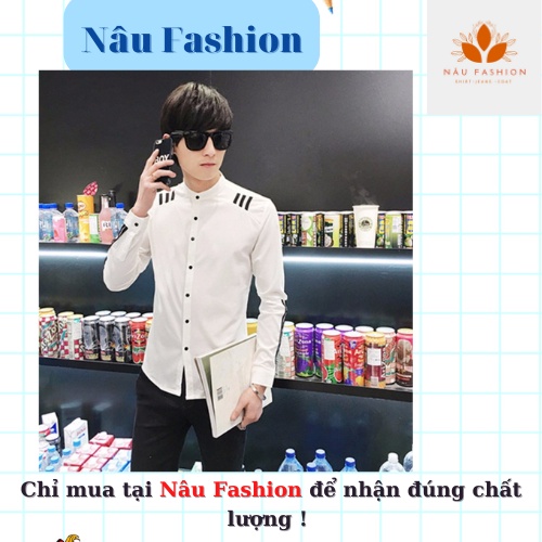 Aó sơ mi trắng cổ trụ, áo sơ mi nam dài tay chất liệu cao cấp thấm hút mồ hôi, áo sơ mi 3 size M,L,XL/ Nâu Fashion store