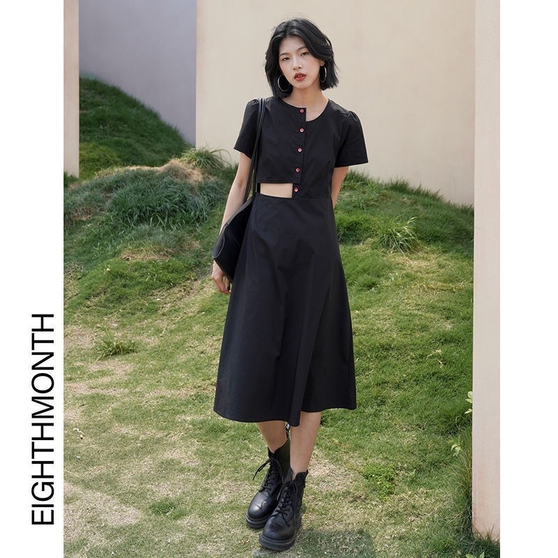 Đầm Đen Phong Cách Retro Pháp Hợp Mùa Xuân Thu