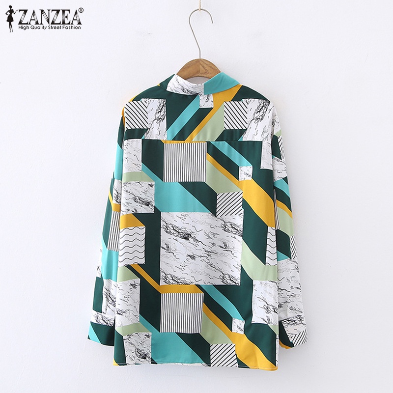 Zanzea Áo Sơ Mi Tay Dài Cổ Bẻ In Họa Tiết Hình Học Màu Tương Phản Thời Trang Cho Nữ