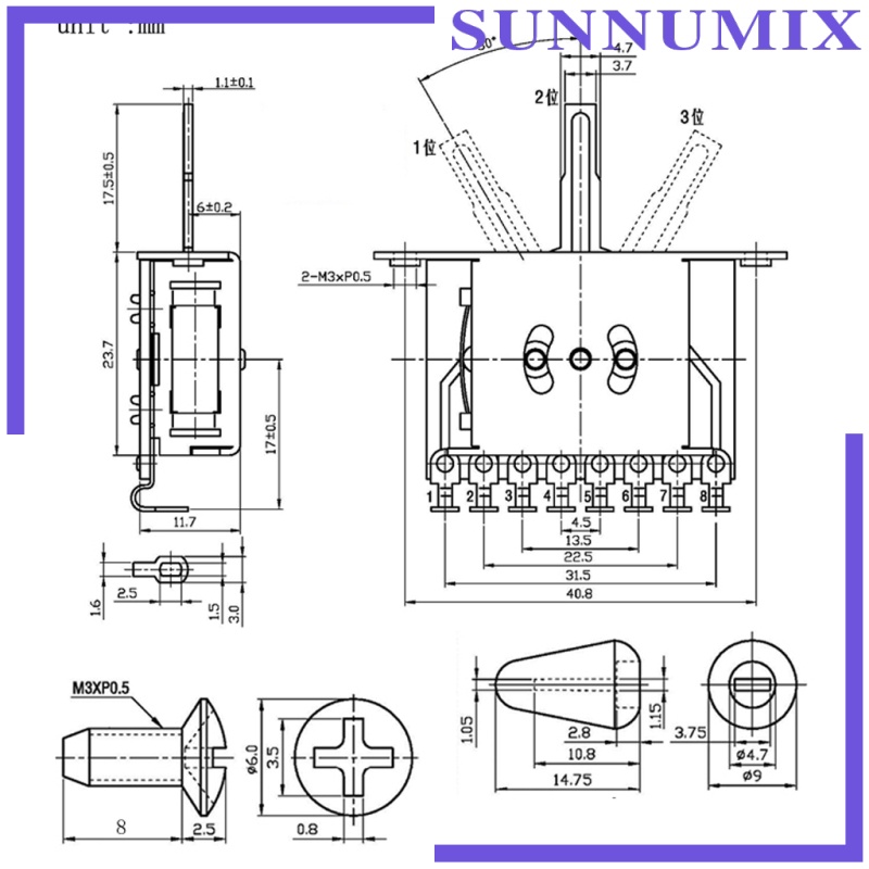 [SUNNIMIX]Guitar 3 Way Pickup Selector Switch with Black Tip for   ST SQ Guitar