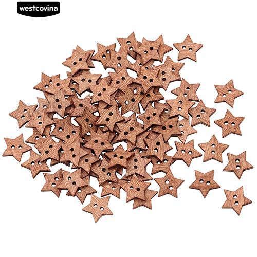 Set 100 Cúc Gỗ 2 Lỗ Hình Ngôi Sao Chuyên Dụng Cho Thợ May Vá