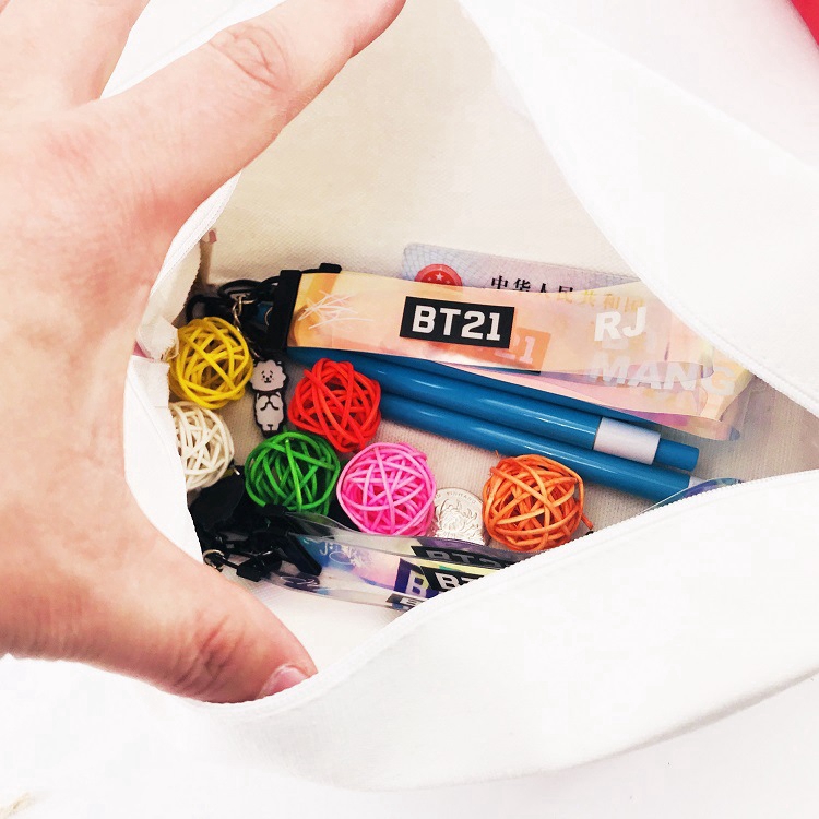 Kpop BTS bt21 Pencil Pen Cosmetic Makeup Bag Leather Coin Bag school supplies