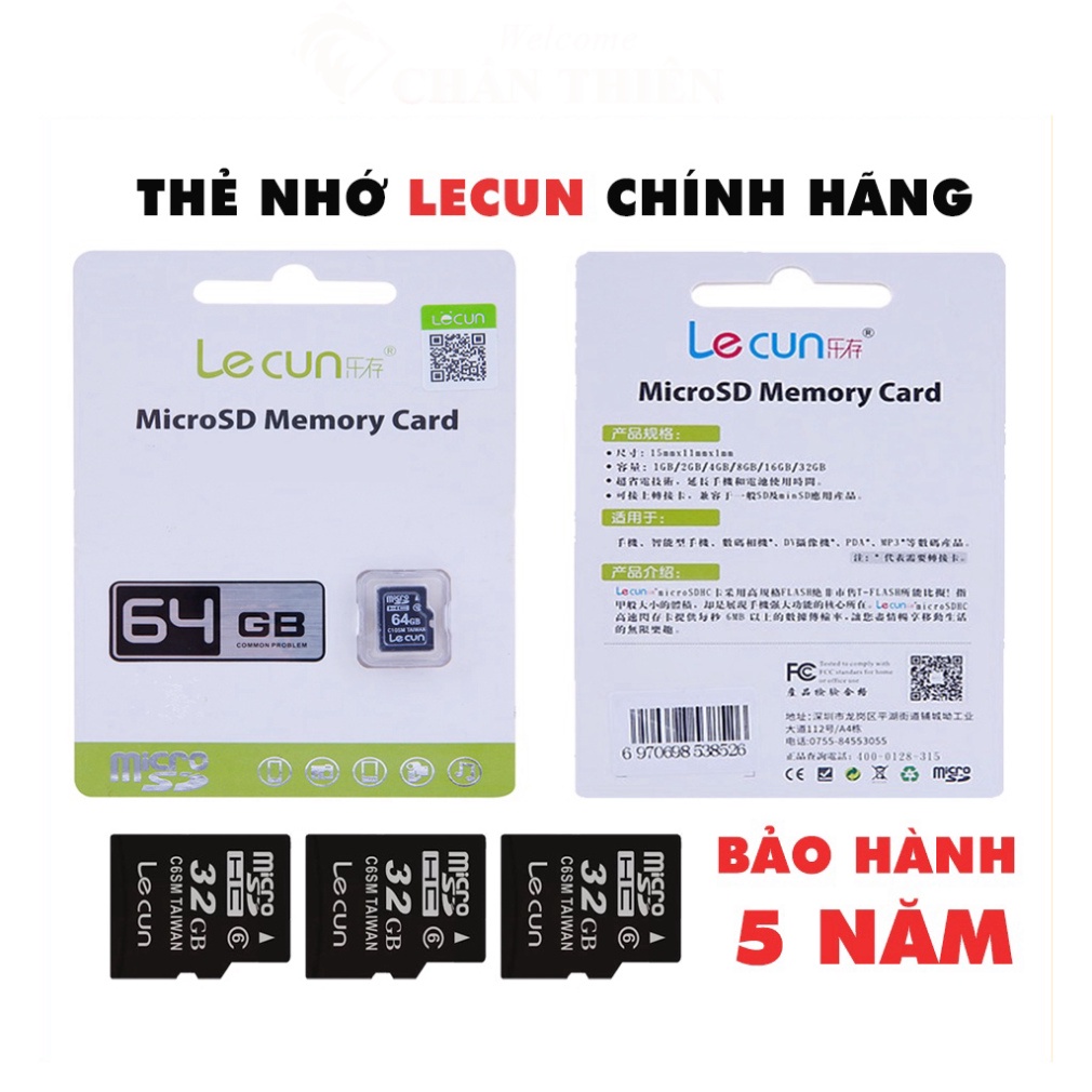 Thẻ nhớ 64GB 32GB 16GB 8GB Lecun Micro SD chính hãng nhập khẩu BẢO HÀNH 5 NĂM