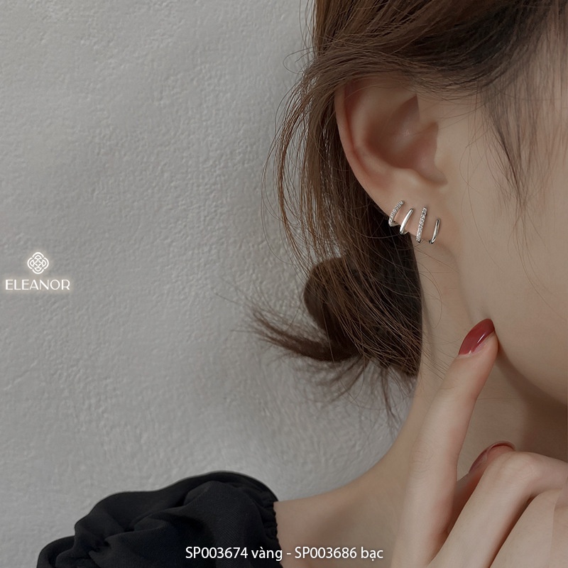 Bông tai nữ chuôi bạc 925 Eleanor Accessories nhiều vòng sát vành phụ kiện trang sức 3674