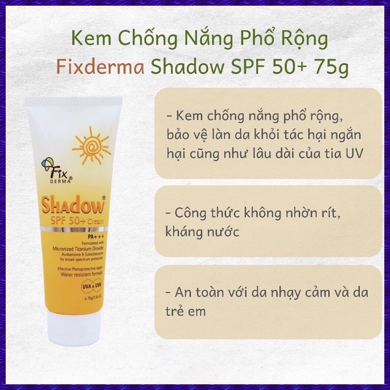 (HÀNG CHÍNH HÃNG) kem chống nắng Fixderrma Shadow SPF 50+ cream