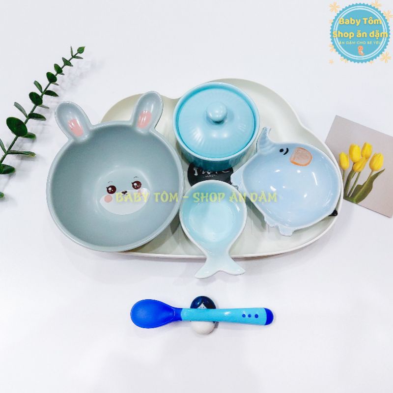 Combo bát gốm sứ ăn dặm màu Xanh Dương cho bé yêu, NPP Baby Tôm