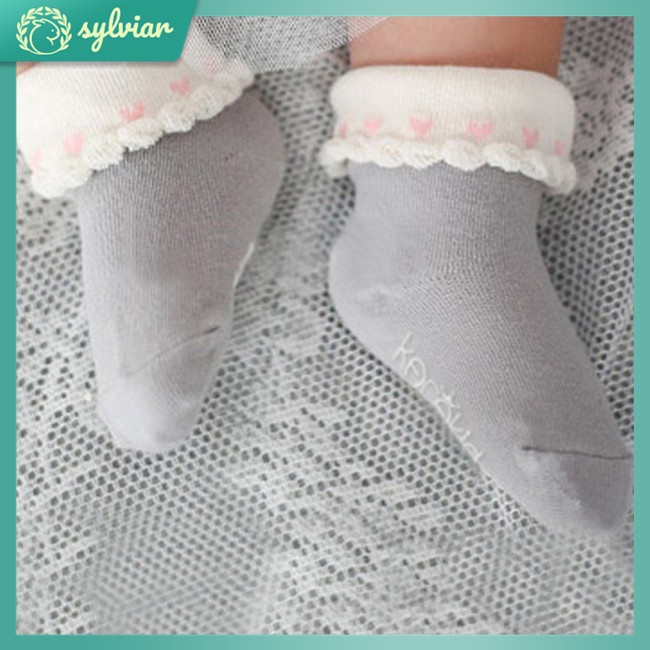 Vớ Cotton Giữ Ấm Chống Trượt Phối Ren Kiểu Công Chúa Cho Bé Gái Sơ Sinh
