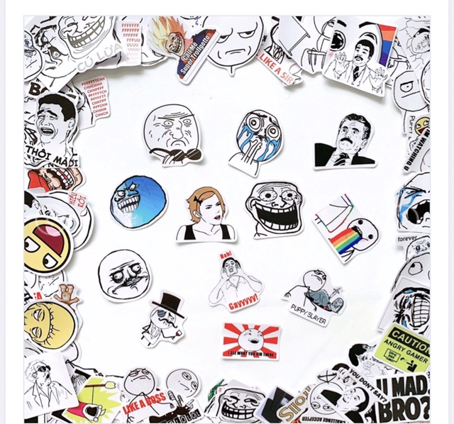 Sticker troll face meme 30 cái ép lụa khác nhau siêu cute siêu dễ thương