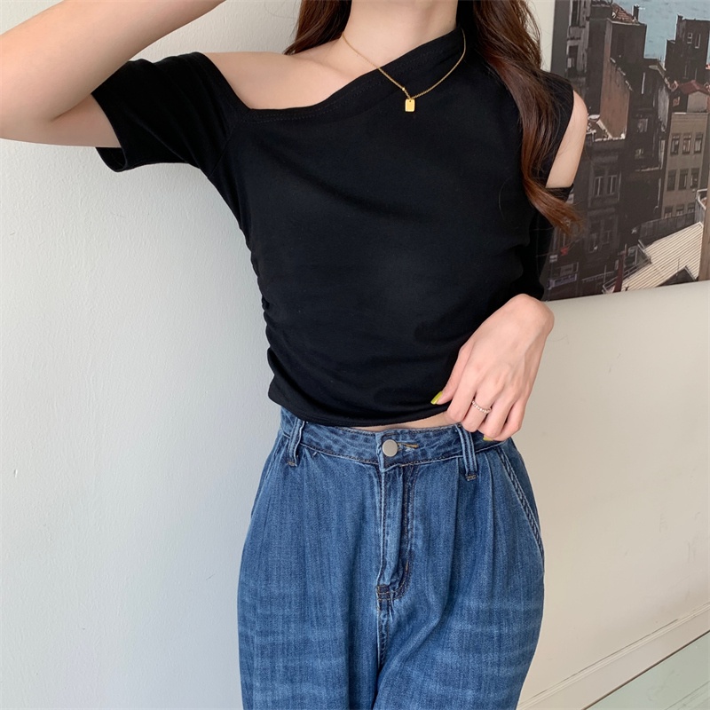 Áo Thun Tay Ngắn Hở Vai Thời Trang Hàn Quốc Dành Cho Nữ