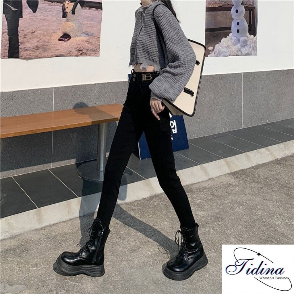Quần legging nữ TIDINA cạp cao dài nâng mông có túi cúc khóa kéo quần legging đen nữ dài co giãn gen bụng vải dày Umi