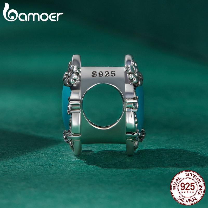 Hạt xỏ BAMOER bạc 952 đính đá ngọc lam nhân tạo