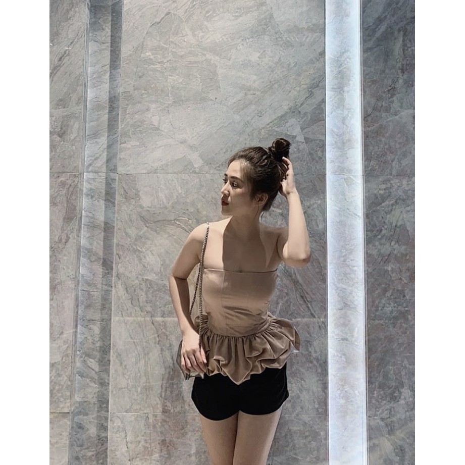 (HÌNH THẬT) Áo Satin Nhấn Eo Phồng Bí (NUDE) | BigBuy360 - bigbuy360.vn