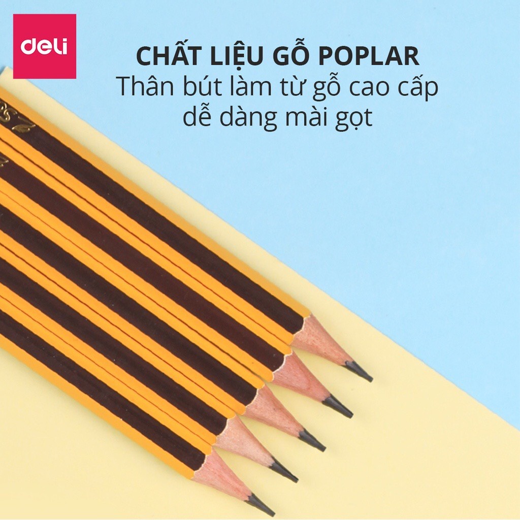 Bút chì gỗ 2B Deli - hộp 12 cây - ngòi mềm , dành cho học sinh - Bút chì lục giác cao cấp - MIYABI STORE