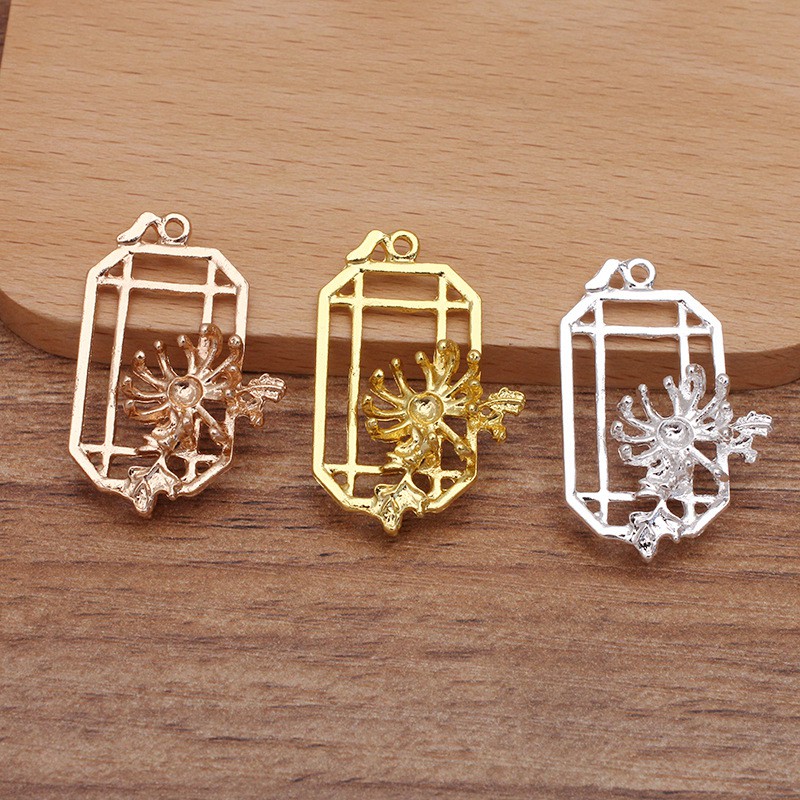 1 phiến đúc treo họa tiết lồng đèn hoa 23*35mm nguyên liệu làm trâm làm trang sức cổ trang