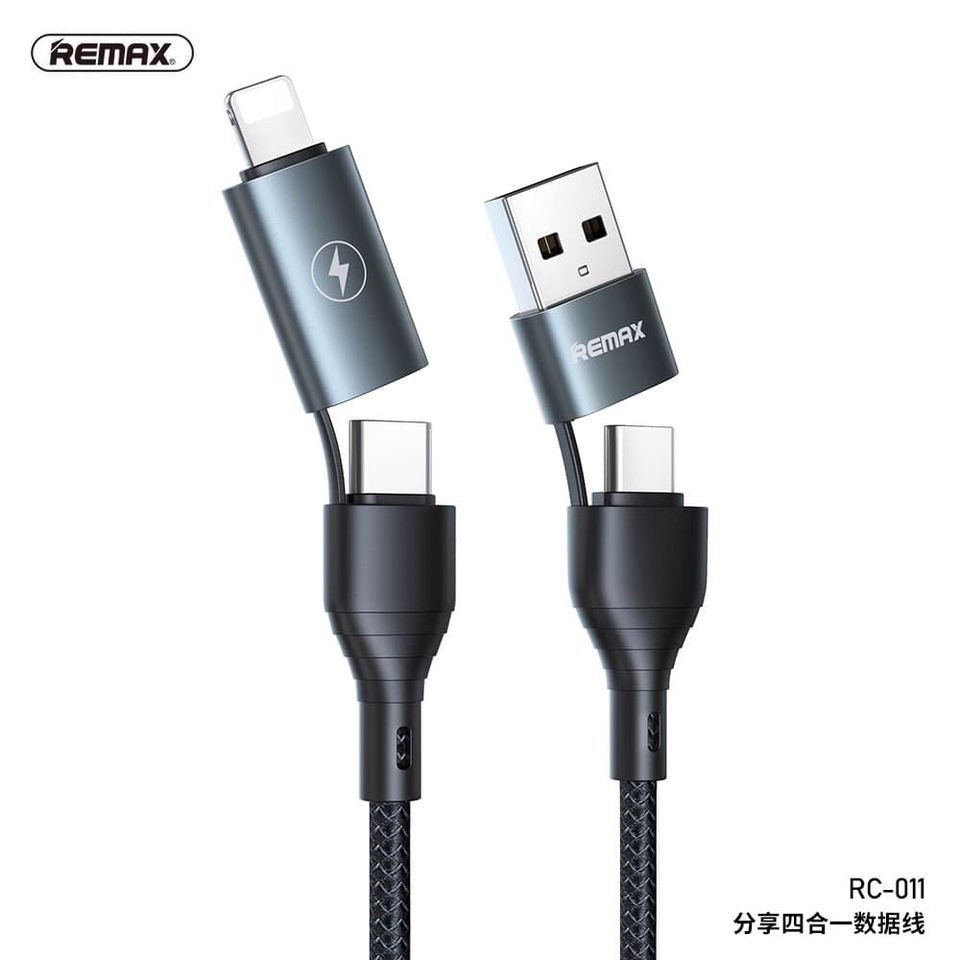 🌟CHÍNH HÃNG🌟 Cáp Sạc Nhanh Đa Năng 4 in 1 Remax RC 011 Đầu USB Type-C Ra Chân Lightning Và Micro Chính Hãng