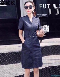 Đầm jean cổ trụ