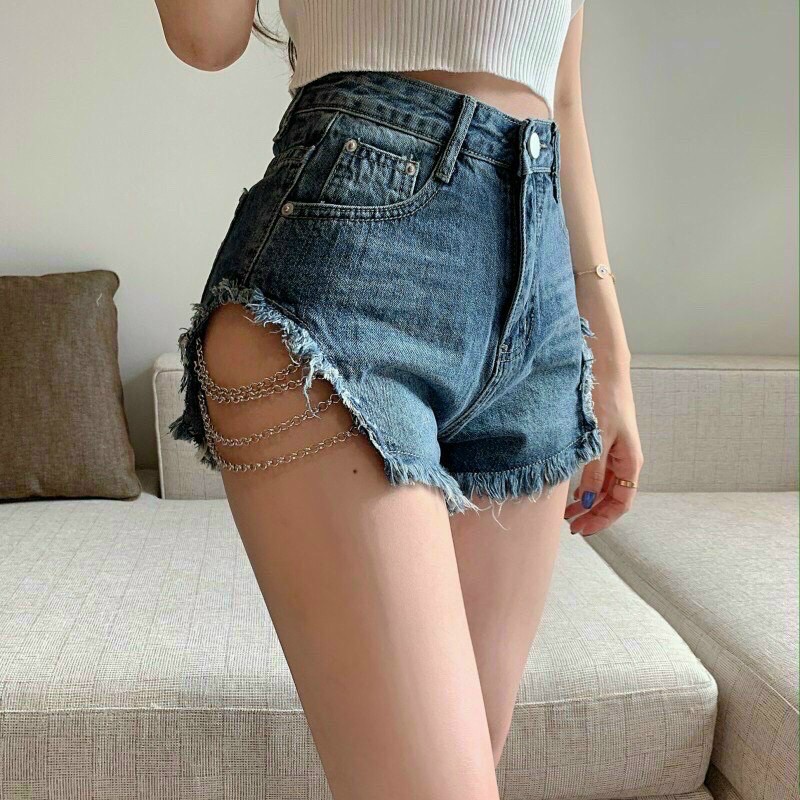 Quần shorts jeans phối dây xích đùi siêu hot hit - C7T
