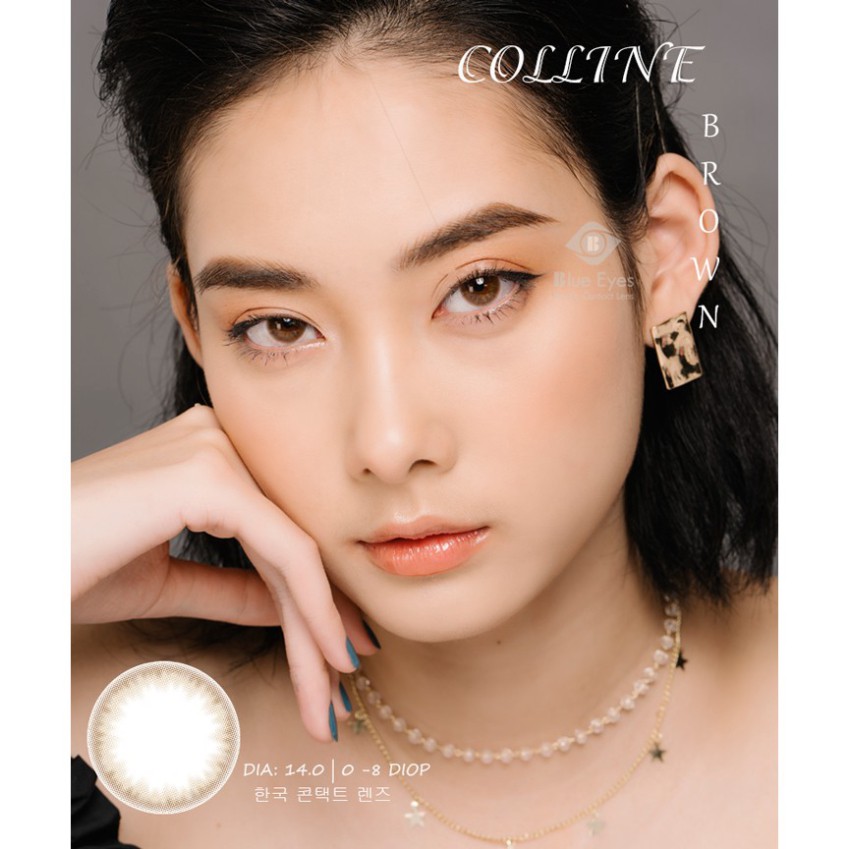 Kính áp tròng Hàn Quốc  màu nâu tự nhiên COLLINE BROWN, Lens áp tròng giãn 14.0mm, dùng 6 tháng.