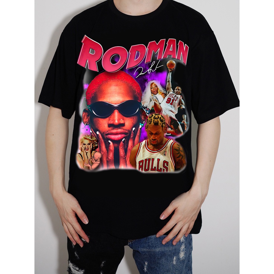 Blackwork | Áo Thun Vintage RODMAN Tay Lỡ Unisex - Đen/Trắng Cổ Tròn