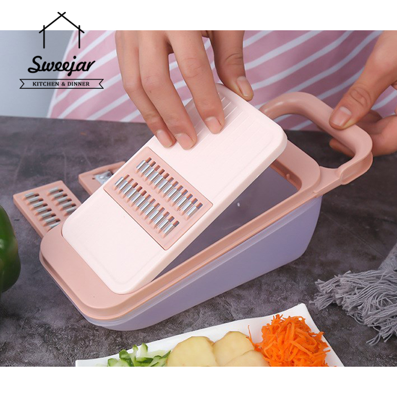Dụng cụ bào rau củ SWEEJAR 3 lưỡi dao cắt kèm hộp đựng giữ rau củ tươi lâu 2 trong 1