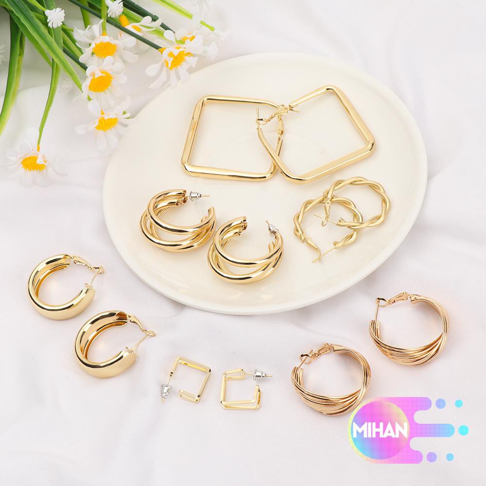 Đôi khuyên tai kim loại nhiều kiểu dáng hình học tùy chọn thời trang