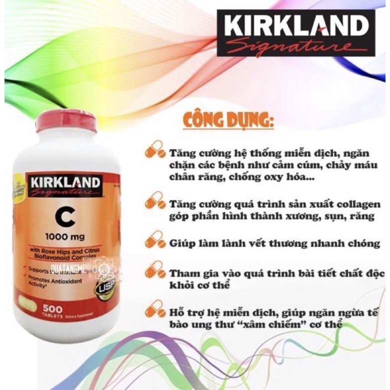 [Chính Hãng] Viên uống Bổ sung Vitamin C Kirkland Signature 1000mg - 500 viên