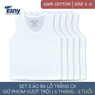 Set 5 áo ba lỗ trắng CK Fany® size 1-5 cho trẻ từ 6 tháng-3 tuổi 100% cotton mềm mại thấm hút tốt 5 áo/ bịch
