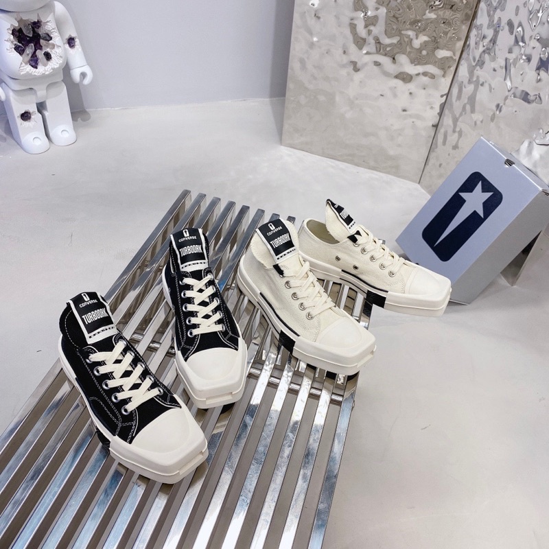 Giày thể thao nam cổ thấp mũi vuông đế dày thương hiệu thời trang cao cấp Rick Owens x Converse