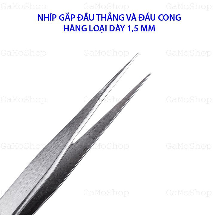 Bộ 2 Nhíp gắp đầu thẳng và đầu cong TWEEZERS loại dày 1,5MM