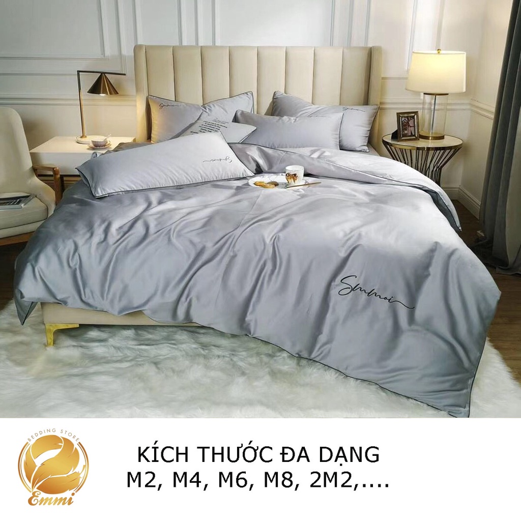 Bộ chăn ga gối lụa sunoi EMMIBEDDING STORE các mẫu màu trơn sang trọng