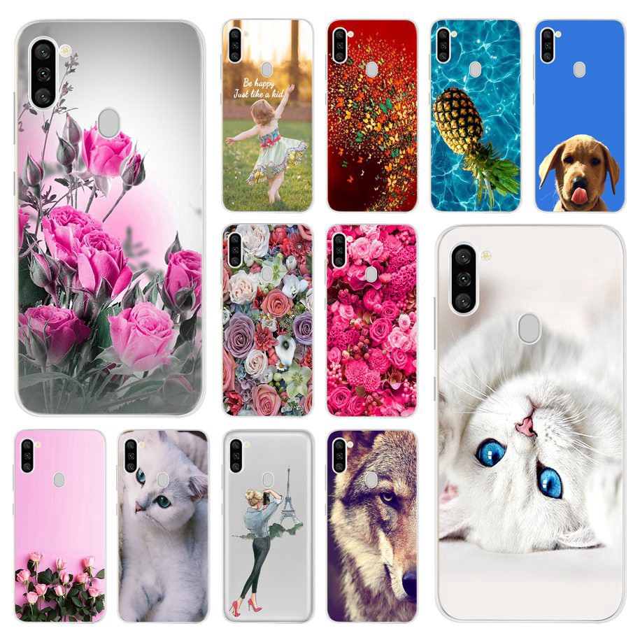 Ốp điện thoại in hình hoa/hoạt hình/mèo xinh xắn cho Samsung Galaxy A11