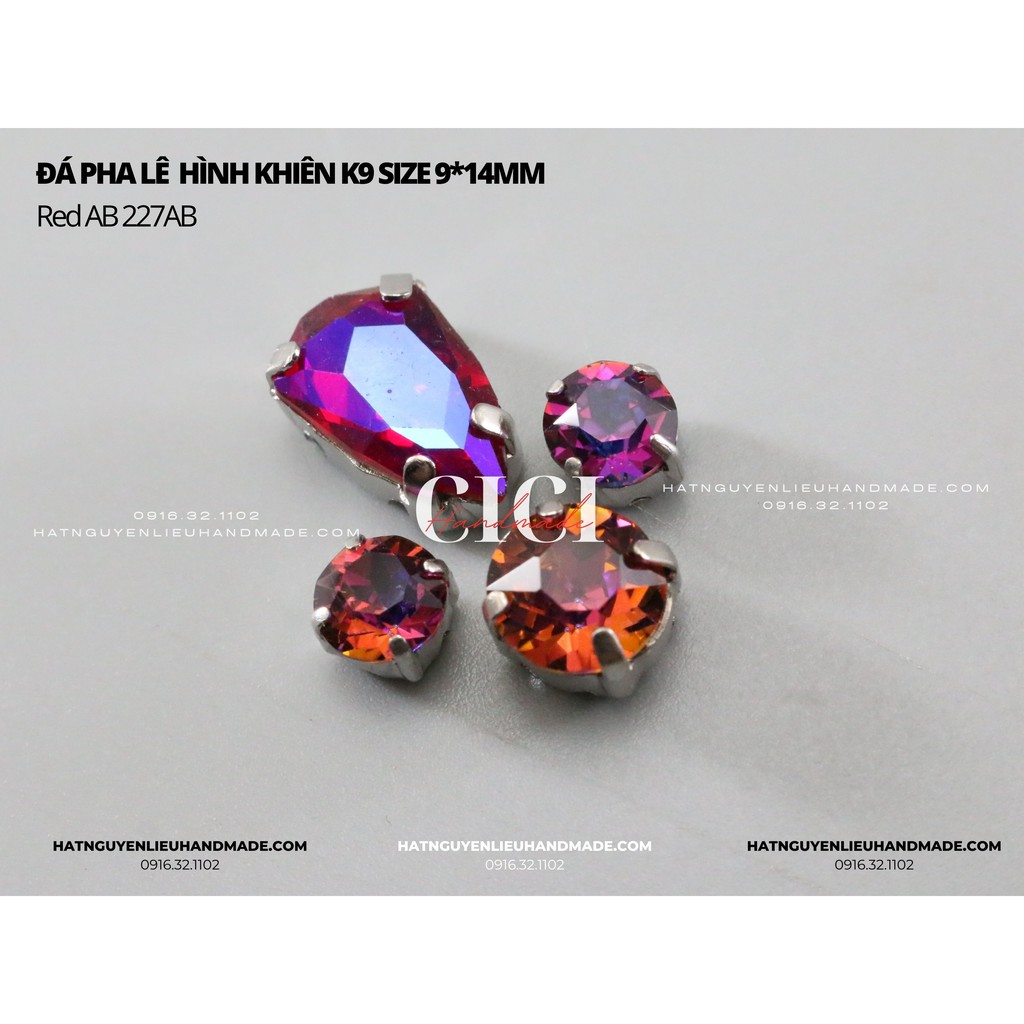 Set 2 hạt Đá pha lê hình khiên đá K9 size 9*14mm cao cấp đế dày Cici Handmade nguyên liệu tự làm đính kết trang trí