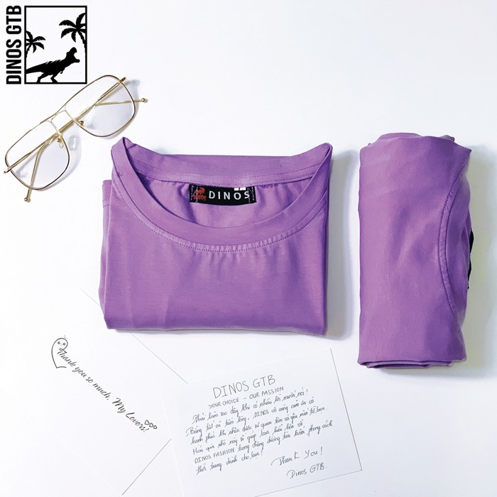 Áo thun nữ màu tím tay lỡ form rộng, áo thun nhóm form unisex Cotton 4 chiều, áo đôi màu tím