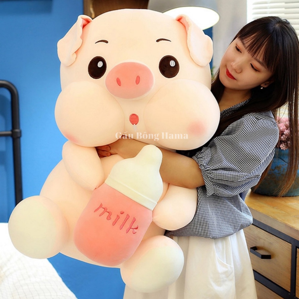 Gấu Bông Heo Ôm Bình Sữa Kích Thước 75 cm  Cao Cấp Hama