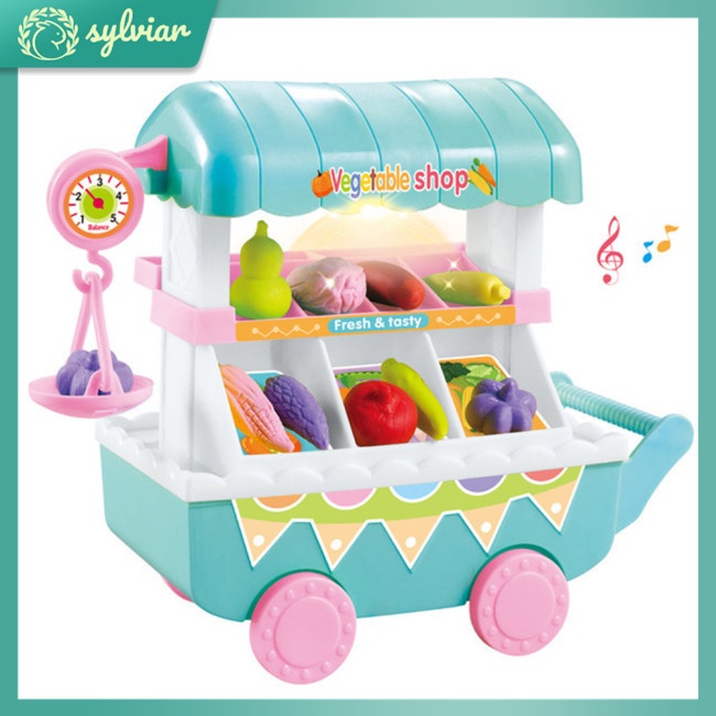 Đồ Chơi Xe Đẩy Bán Kem/ Rau Củ/ Kẹo/ Trái Cây Mini Có Nhạc Và Đèn Độc Đáo Vui Nhộn Cho Bé