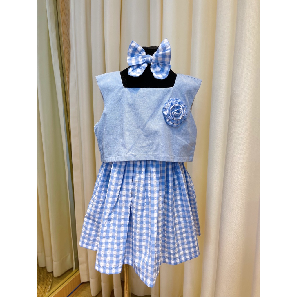 Váy Áo Hoa Cài Màu Xanh Caro Cho Bé Gái 9kg-46kg SoraChan - M113,M114,M115,M116