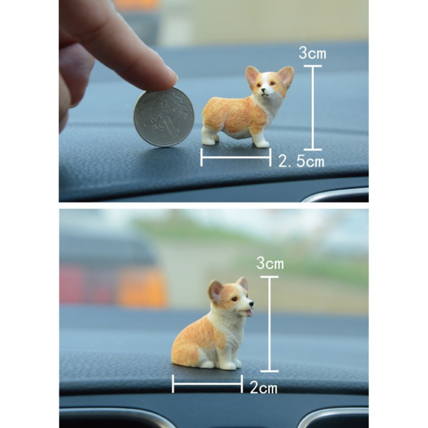 Tượng chó corgi mini đáng yêu trang trí taplo xe ô tô, decor bàn làm việc