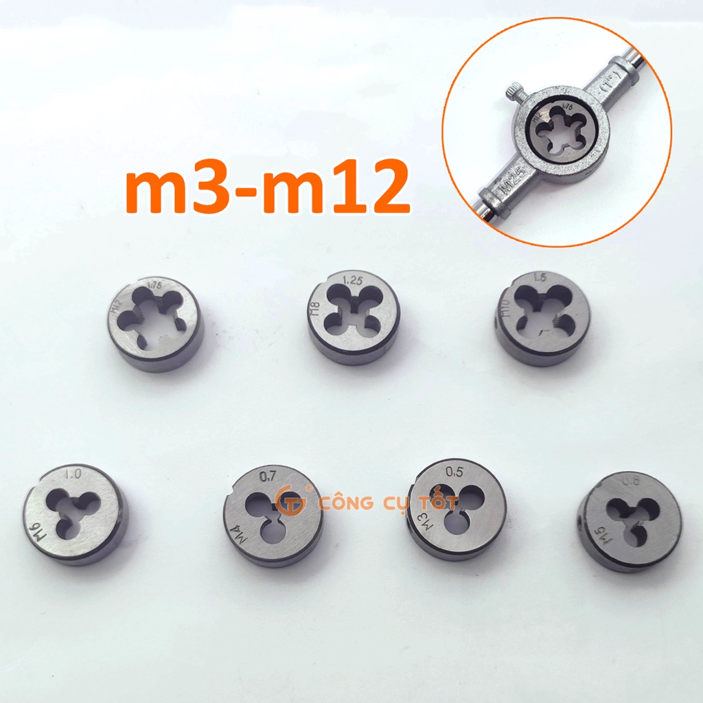 Bộ bàn ren 8 chi tiết taro ren ngoài M3-M12 LS+ LS700301