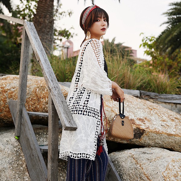 Áo khoác kimono form dài thời trang đi biển cho nữ