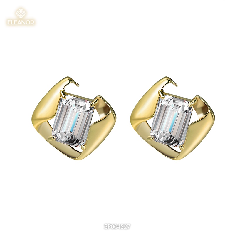 Bông tai nữ chuôi bạc 925 Eleanor Accessories phụ kiện trang sức đính đá hình vuông thời trang