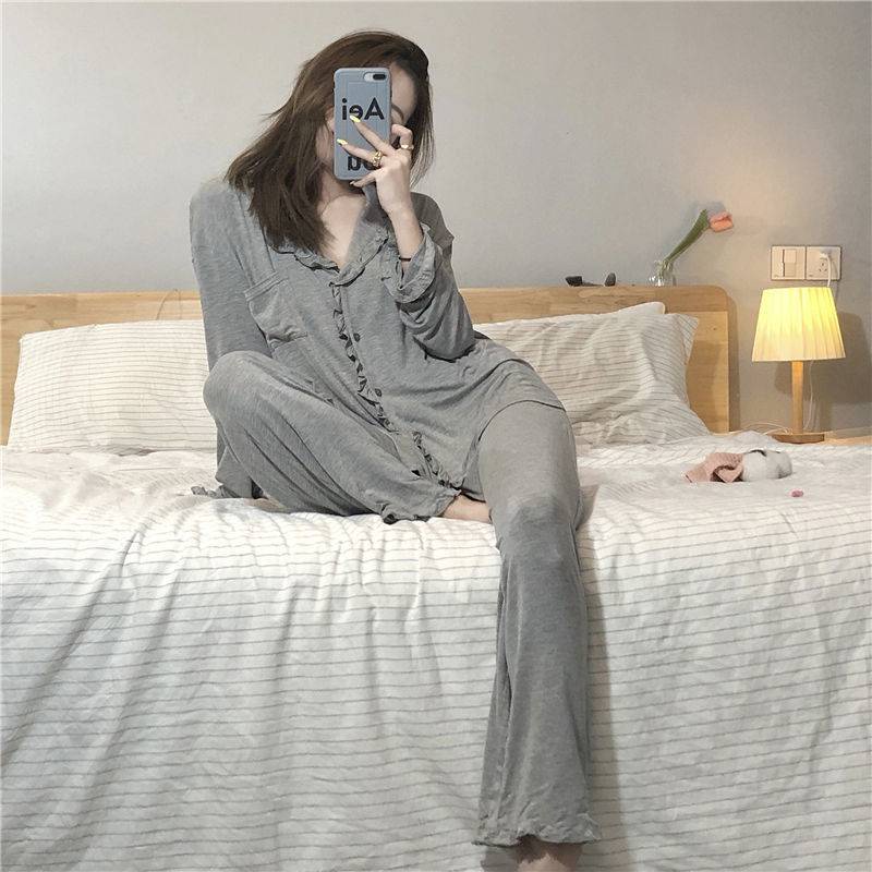 Set đồ ngủ tay dài phong cách Hàn Quốc trẻ trung thời trang cho nữ