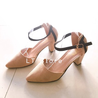 Giày cao gót 6cm bít mũi gót sọc đơn (có ảnh thật)