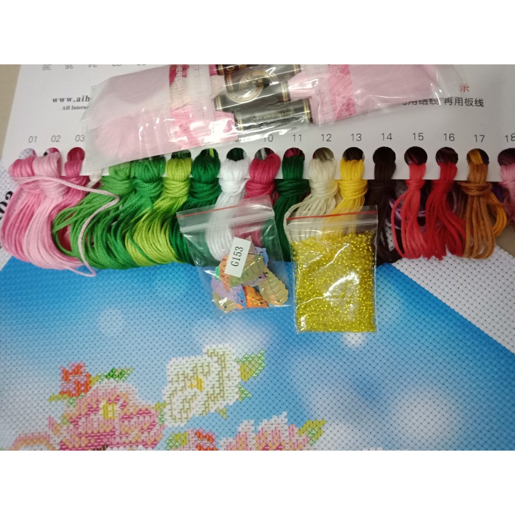 Tranh thêu có cườm đẹp Trăm Hoa Đua Nở ms 53467