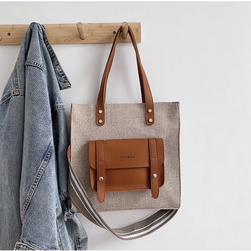 Túi Tote Da Mix Canvas - Set 2 Quai